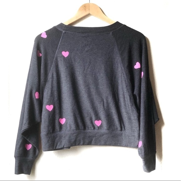 Chaser Pink Heart Cozy Knit Top Cropped Batwing XS - Picture 4 of 12
